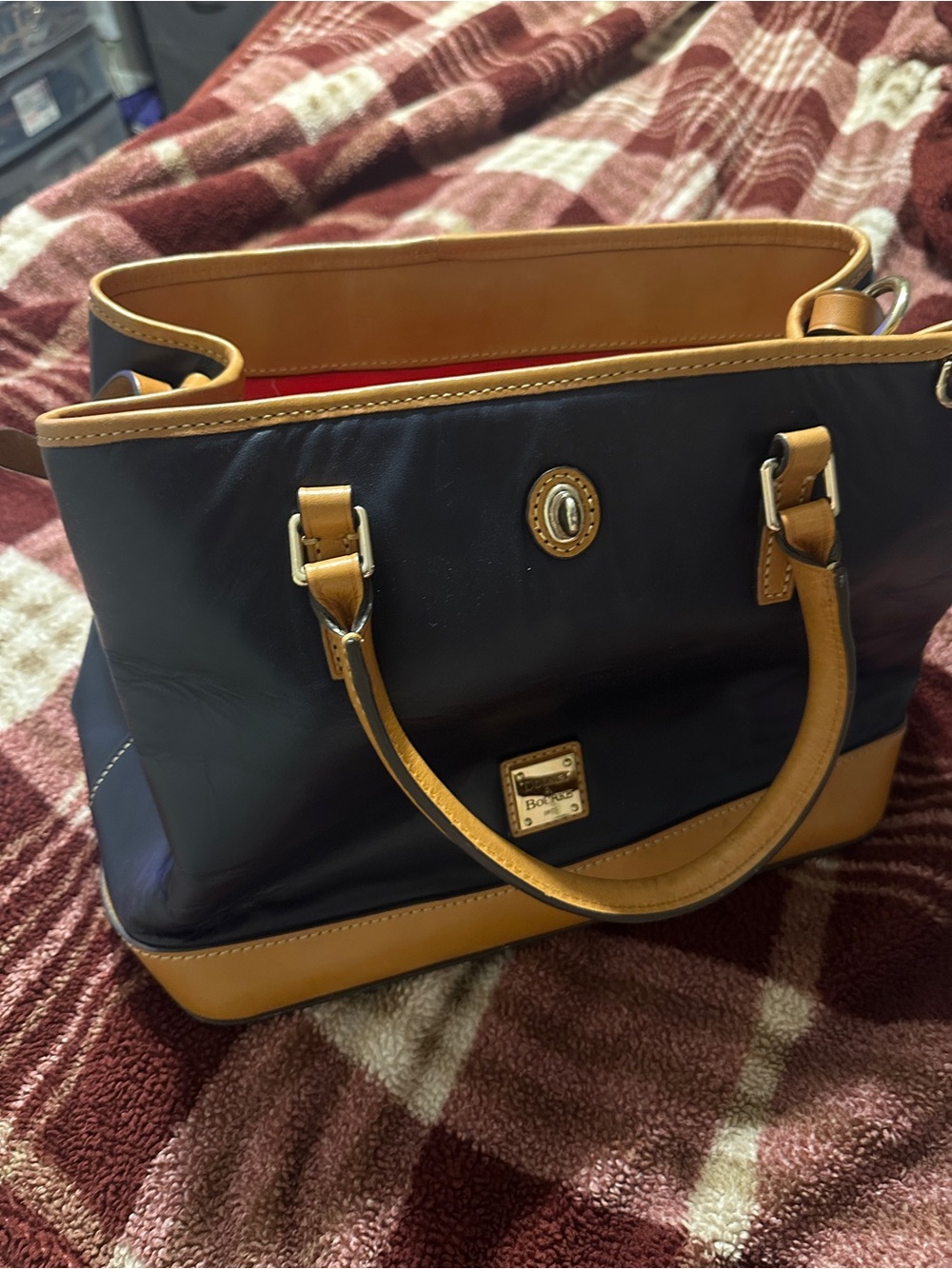 Dooney & Bourke Navy with Tan Trim Leather Satchel